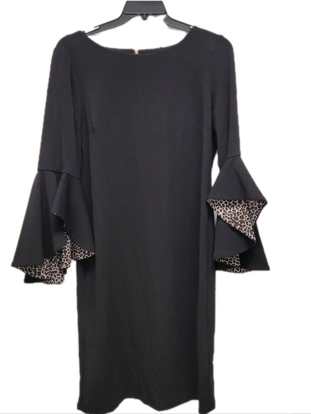 Shelby & Palmer Black Midi Dress 16 Animal Print Sleeve Cuff Sophisticated